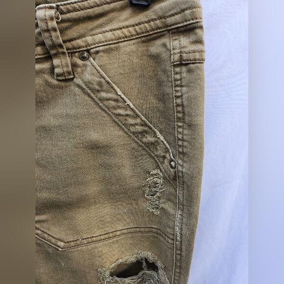 Free People Straight Crop Utility Jeans in Distressed Olive - Women's Size 2 - Picture 11 of 14